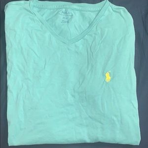 Turquoise polo short sleeve shirt w/ yellow horse
